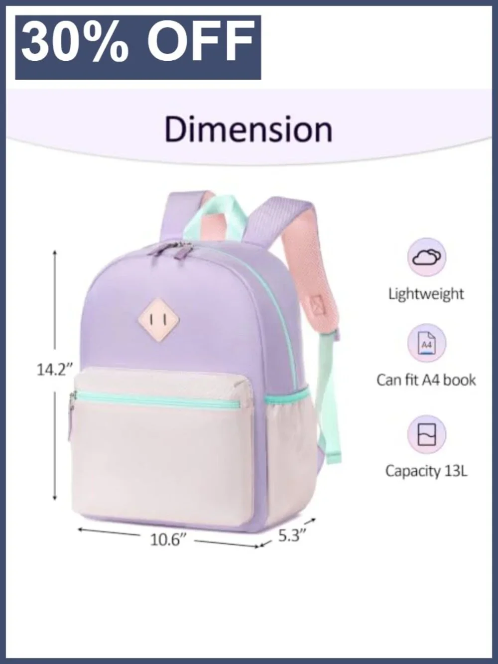 Kids' Backpack for Girls Preschool School Bookbag Water Resistant 14